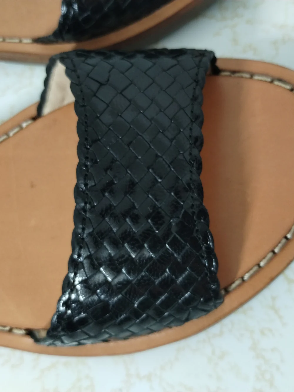 Cole Haan Black Woven Front Strap Leather Slingback Sandals